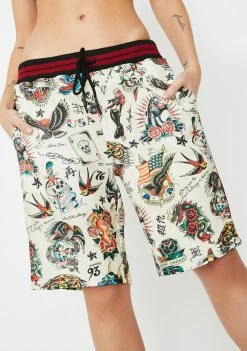 Ed Hardy Bottoms Flash Board Print Track Shorts