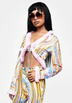 Elsie & Fred Unfaithful Faux Fur Trim Crop Top