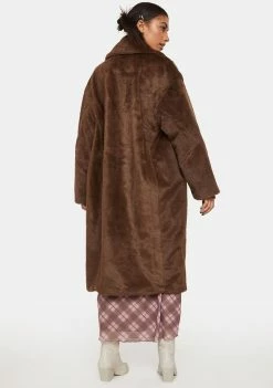 Budget ⭐ Noize Outerwear Brown Estelle Faux Fur 🧥 Coat 🤩 9 Noize Outerwear Brown Estelle Faux Fur Coat