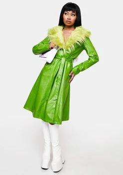 Elsie & Fred Green Nadia Faux Fur Trench Coat Outerwear