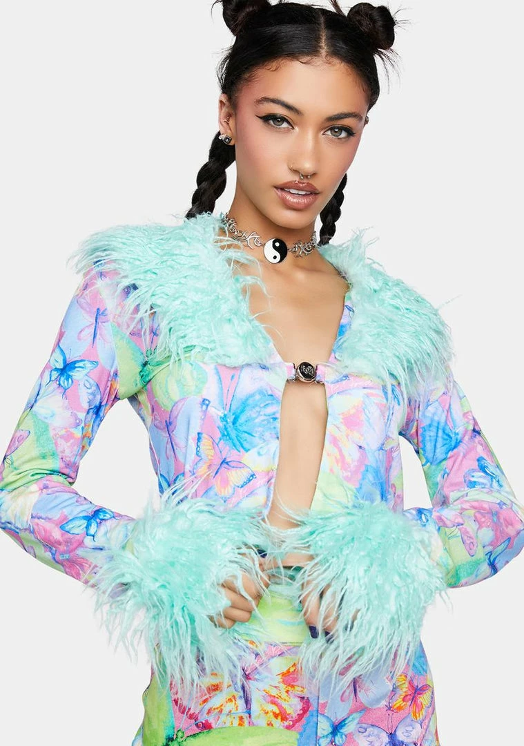 Promo ๐ Elsie & Fred Metamorphosis Faux Fur Trim Cardigan Top ๐ 3 Elsie & Fred Metamorphosis Faux Fur Trim Cardigan Top