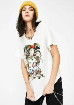 Ed Hardy Tops Battle Skull Washed Graphic Tee