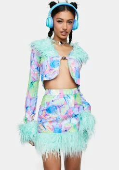 Elsie & Fred Metamorphosis Fur Trim A-Line Mini Skirt