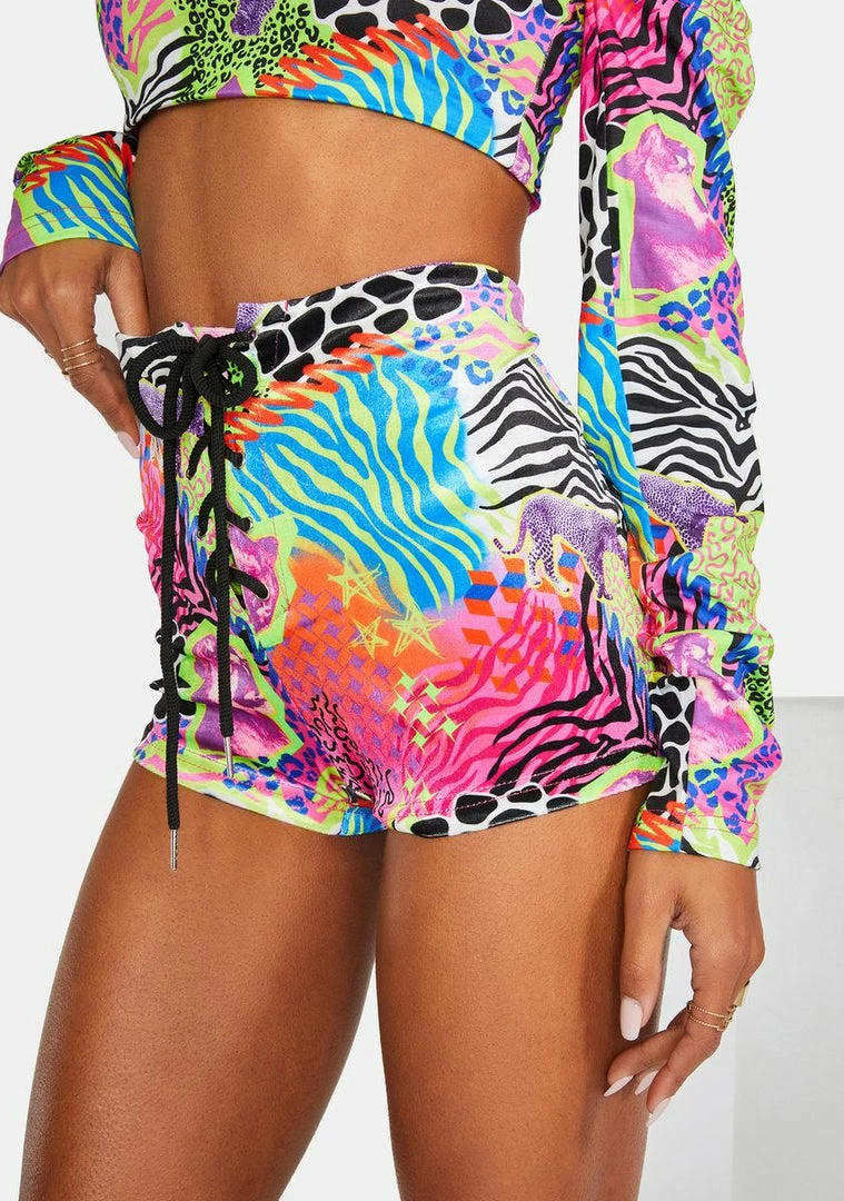 Hot Sale โจ Elsie & Fred Grounded Print Velvet Lace-Up Shorts Bottoms ๐ 3 Elsie & Fred Grounded Print Velvet Lace-Up Shorts Bottoms