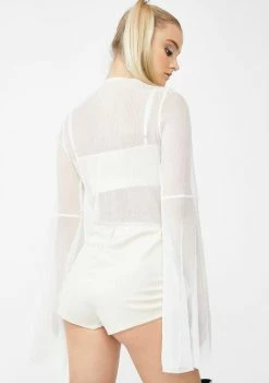 Elsie & Fred Jumpsuits & Rompers Route 66 White Bell-Sleeved Playsuit