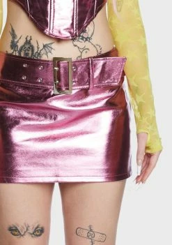 Elsie & Fred Cindy Metallic Low Rise Vegan Leather Mini Skirt