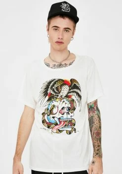Ed Hardy Tops Battle Skull Washed Graphic Tee