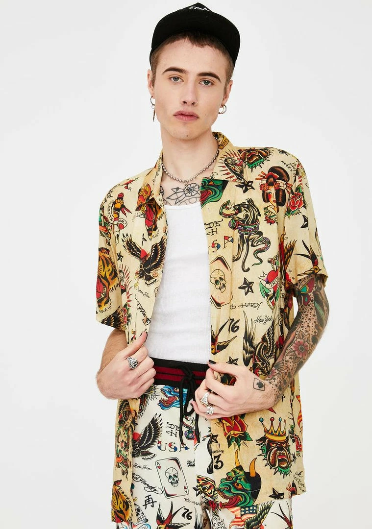 Deals ๐ Ed Hardy Printed Camp Button Up ๐ Shirt ๐ 7 Ed Hardy Printed Camp Button Up Shirt