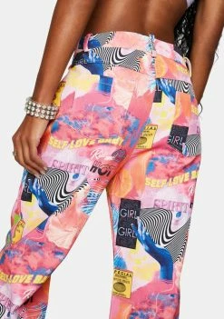 Elsie & Fred Bottoms Empower Print Baggy Denim Jeans