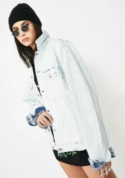 Ed Hardy Outerwear Skull Dagger Painted Denim Jacket