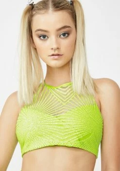Elsie & Fred Memphis Lime Sheer Glitter Crop Top