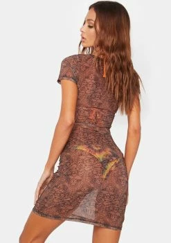 Ed Hardy Tiger Print Sheer Mini Dress