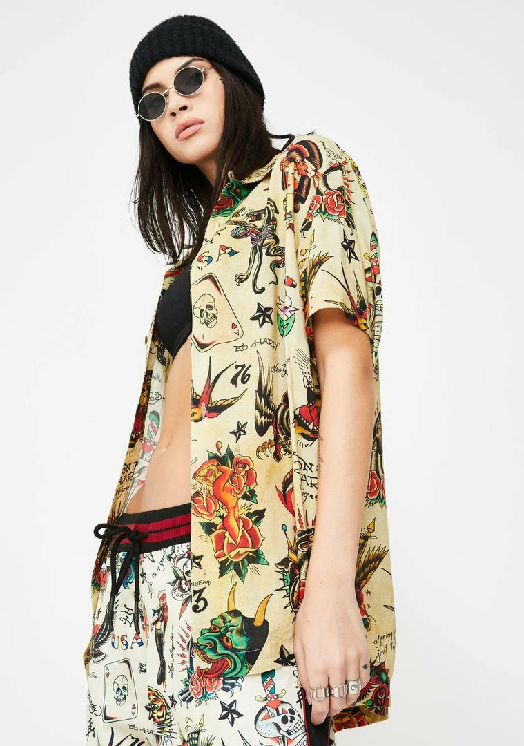 Deals ๐ Ed Hardy Printed Camp Button Up ๐ Shirt ๐ 4 Ed Hardy Printed Camp Button Up Shirt