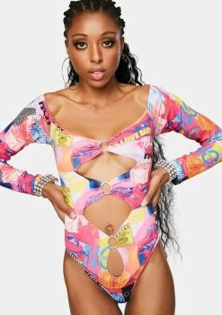 Elsie & Fred Empower Print O-Ring Thong Bodysuit