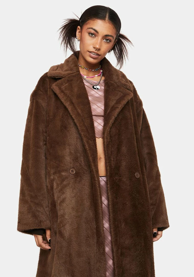 Budget ⭐ Noize Outerwear Brown Estelle Faux Fur 🧥 Coat 🤩 3 Noize Outerwear Brown Estelle Faux Fur Coat