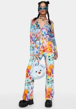 Elsie & Fred Dress Blouses Ruffle Front Sheer Collage Shirt