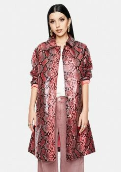 Noize Outerwear Fluo Pink Maya Snakeskin Trench Coat