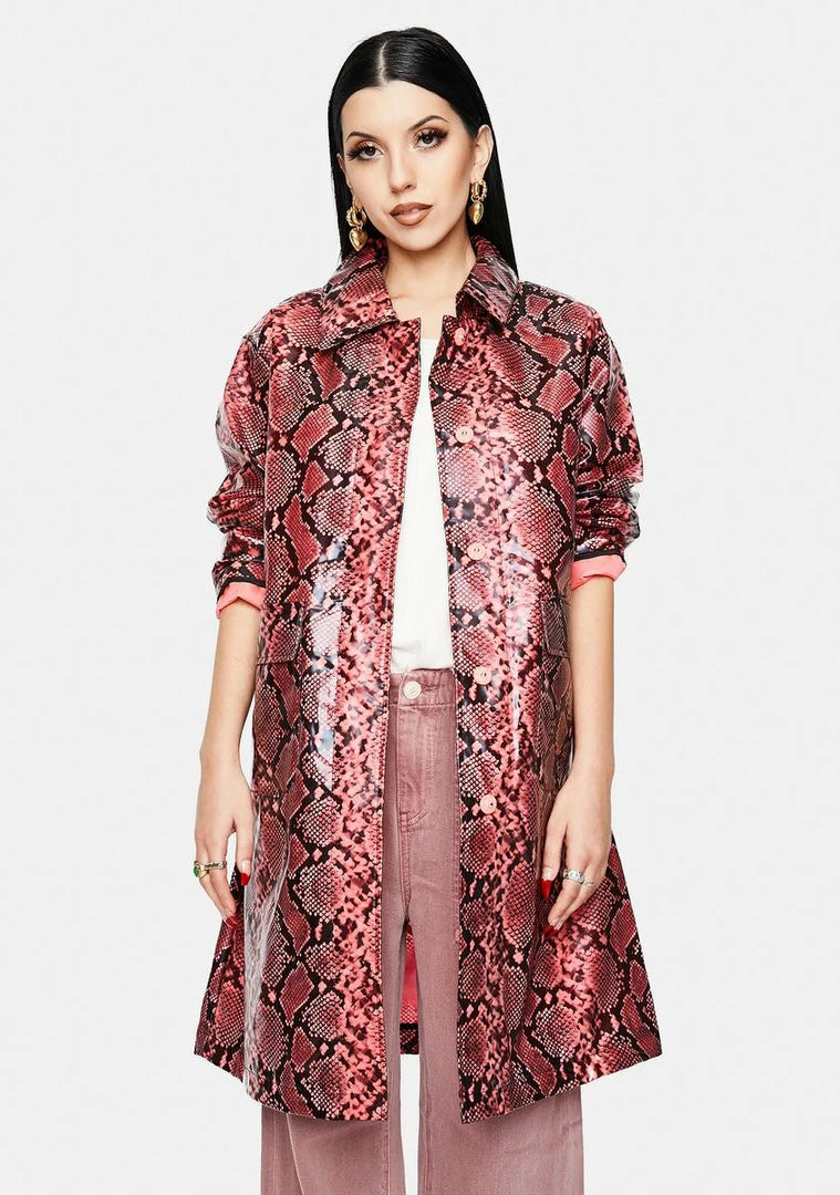 Budget ⭐ Noize Outerwear Fluo Pink Maya Snakeskin Trench 🧥 Coat 🥰 3 Noize Outerwear Fluo Pink Maya Snakeskin Trench Coat