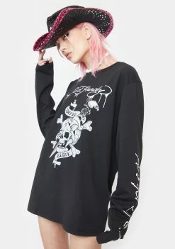 Ed Hardy Rhinestone Death Or Glory Long Sleeve Tee Tops
