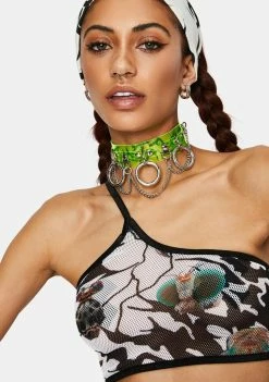 DAMAGE Tops Mesh One Shoulder Crop Top