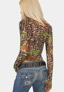 Wholesale ๐ Ed Hardy Tops Tiger Leopard L/S Power Mesh Top ๐ 9 Ed Hardy Tops Tiger Leopard L/S Power Mesh Top