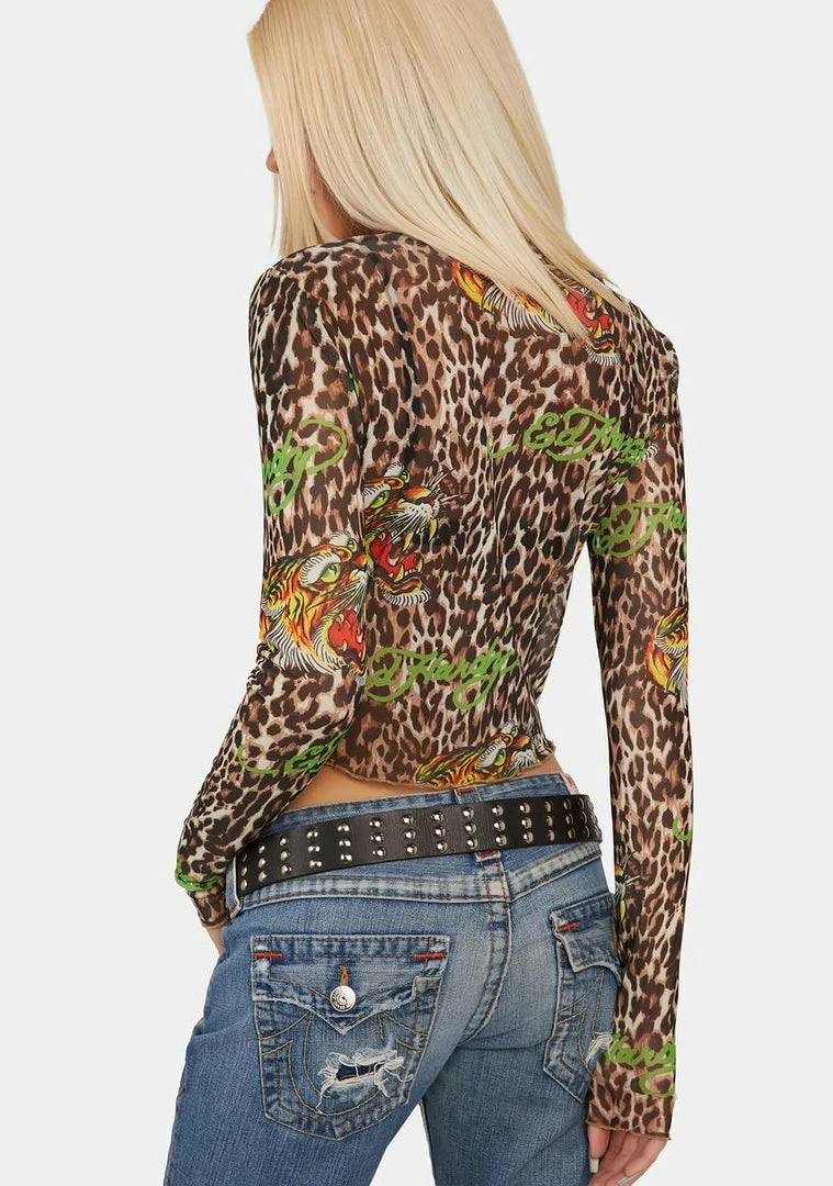 Wholesale ๐ Ed Hardy Tops Tiger Leopard L/S Power Mesh Top ๐ 6 Ed Hardy Tops Tiger Leopard L/S Power Mesh Top