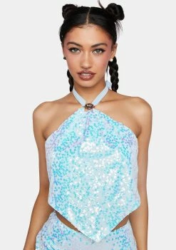Elsie & Fred Crop Halter Top Illicit Flower Sequin Handkerchief Halter Top