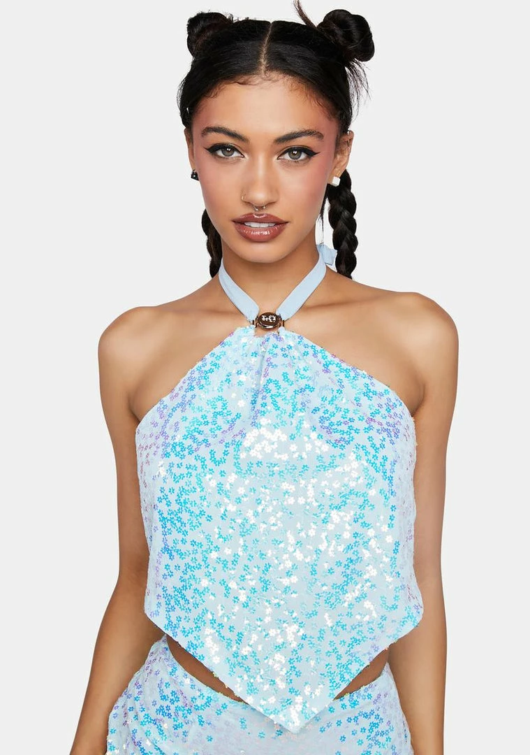 Flash Sale โญ Elsie & Fred Crop Halter Top Illicit Flower Sequin Handkerchief Halter Top ๐ 3 Elsie & Fred Crop Halter Top Illicit Flower Sequin Handkerchief Halter Top