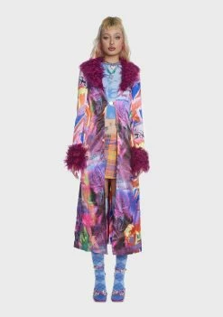 Elsie & Fred Pleasure Print Satin Marla Maxi Jacket Trench Coats