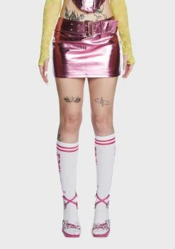 Elsie & Fred Cindy Metallic Low Rise Vegan Leather Mini Skirt
