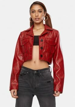 Noize Outerwear Crimson Python Victoria Vegan Leather Crop Jacket