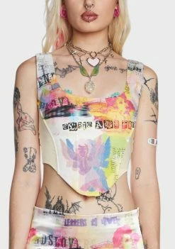 Elsie & Fred Renaissance Cherub Print Satin Corset Top