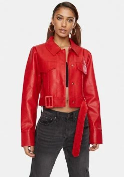 Noize Outerwear Crimson Snake Britt Vegan Leather Crop Jacket