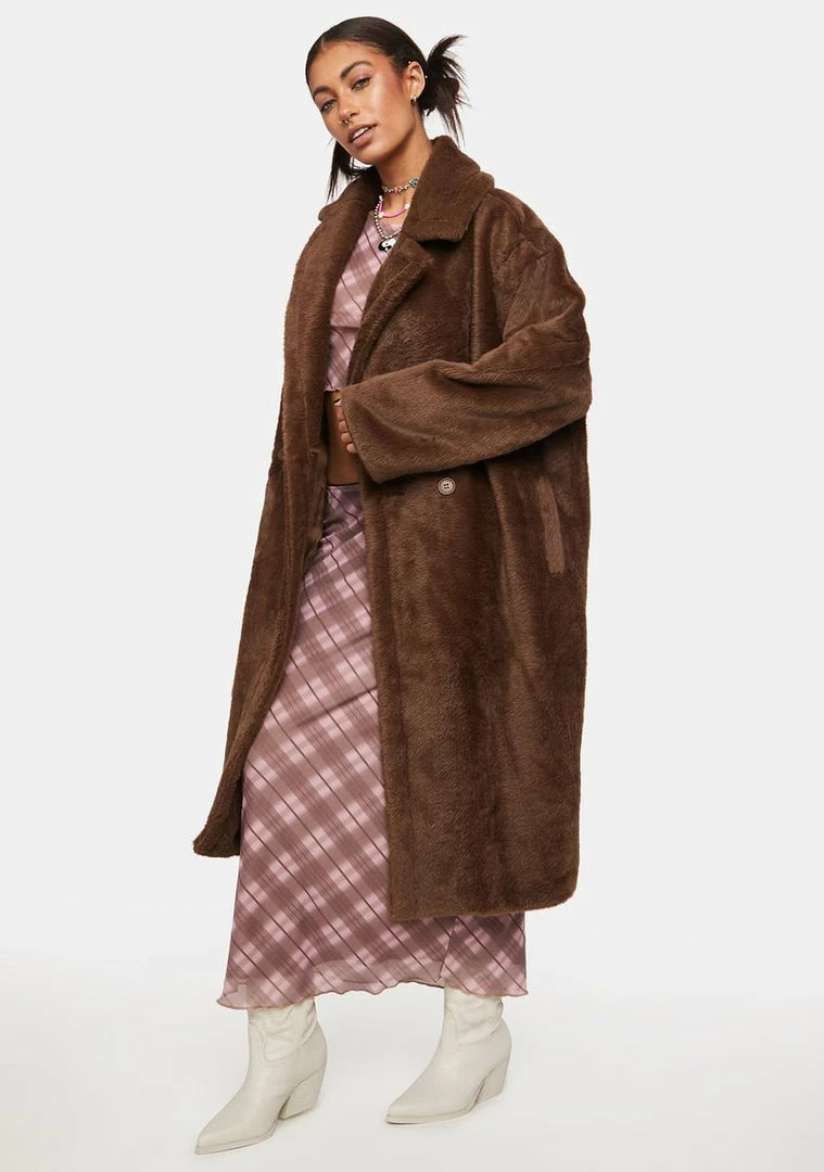 Budget ⭐ Noize Outerwear Brown Estelle Faux Fur 🧥 Coat 🤩 4 Noize Outerwear Brown Estelle Faux Fur Coat