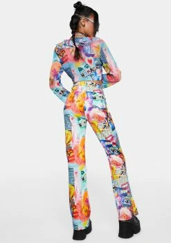 Elsie & Fred Moxie Bootcut Belted Collage Print Jeans