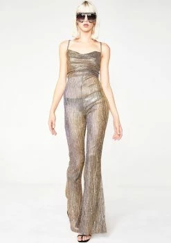 Elsie & Fred Baby Jane Gold Flare Jumpsuit Jumpsuits & Rompers