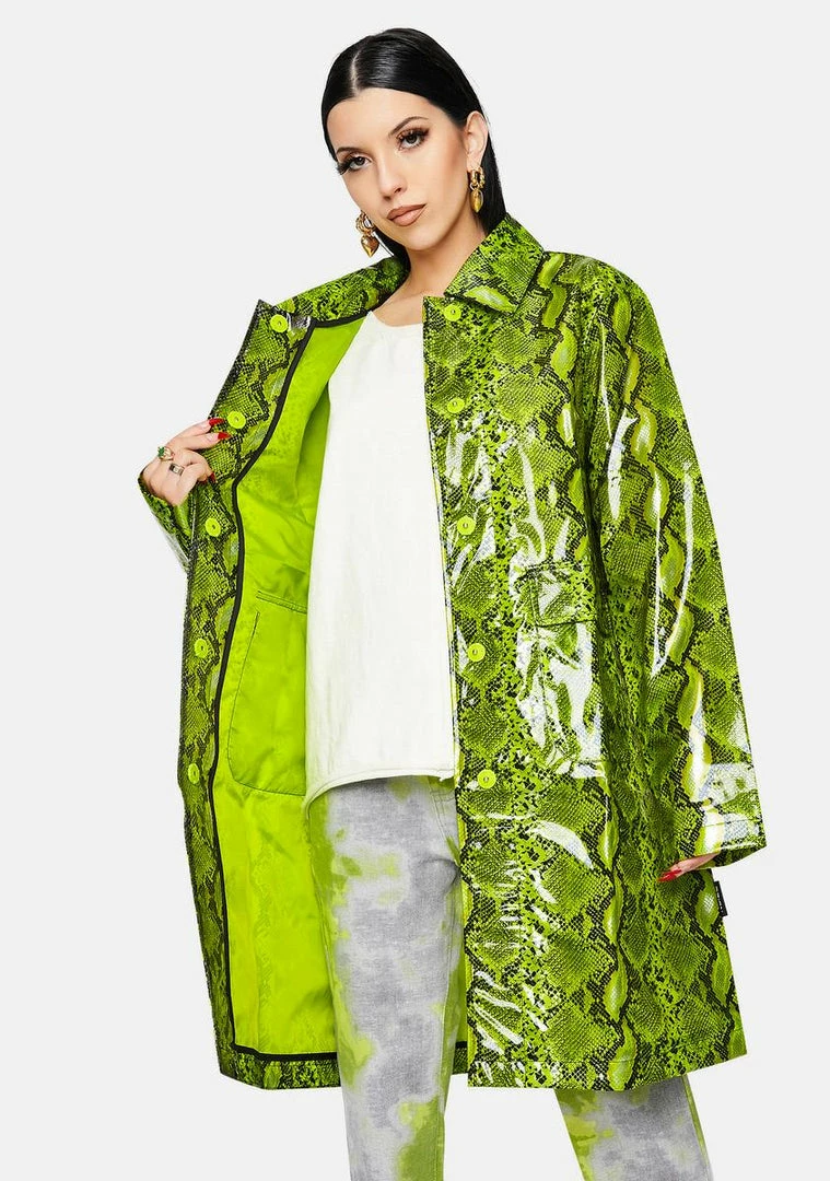 Brand new โ๏ธ Noize Outerwear Neon Lime Maya Snakeskin Trench ๐งฅ Coat ๐ 3 Noize Outerwear Neon Lime Maya Snakeskin Trench Coat