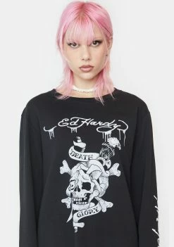 Ed Hardy Rhinestone Death Or Glory Long Sleeve Tee Tops