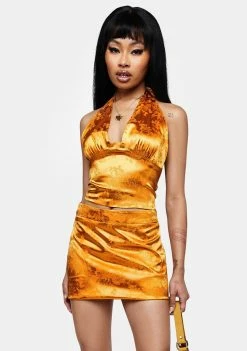 Elsie & Fred Gold Marla Satin Jacquard Mini Skirt