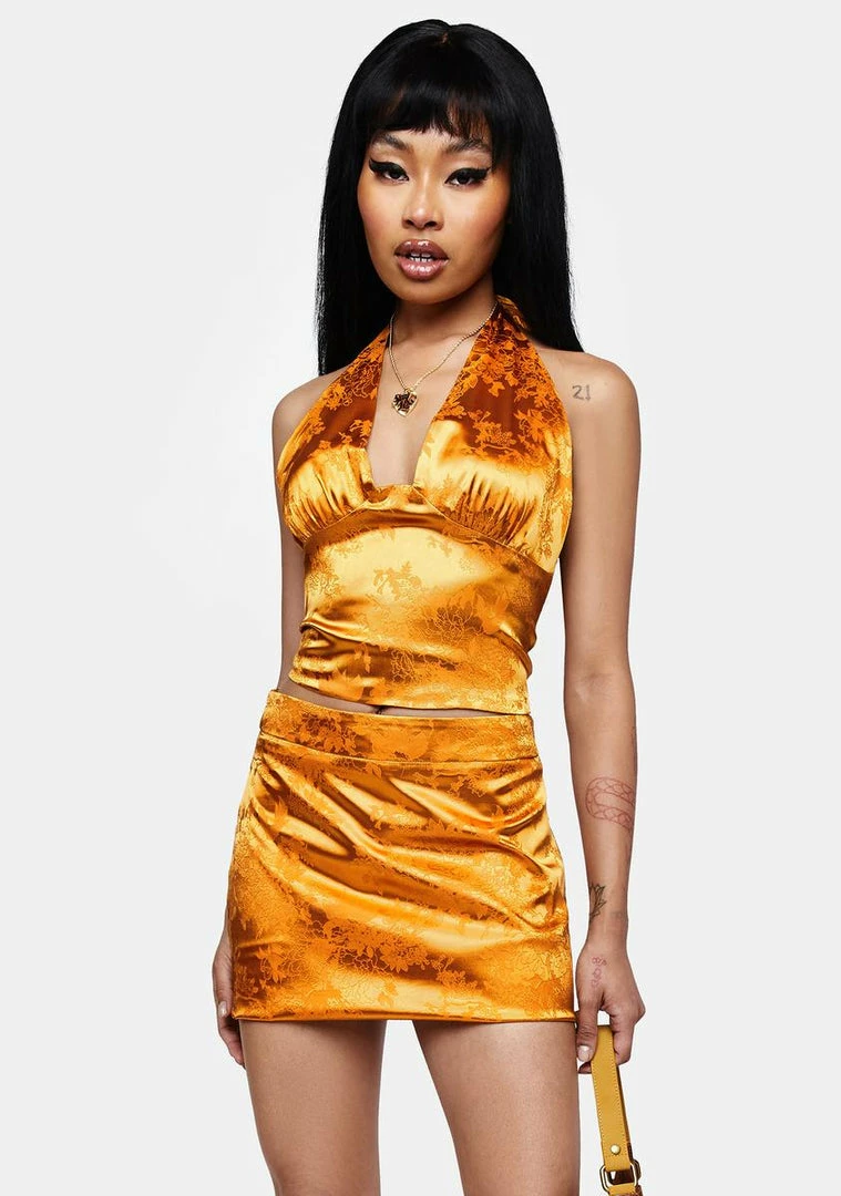 Promo โค๏ธ Elsie & Fred Gold Marla Satin Jacquard Mini ๐ Skirt ๐ 4 Elsie & Fred Gold Marla Satin Jacquard Mini Skirt