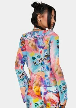 Best deal ๐ Elsie & Fred ๐ Dress Blouses Ruffle Front Sheer Collage ๐ Shirt โ๏ธ 9 Elsie & Fred Dress Blouses Ruffle Front Sheer Collage Shirt