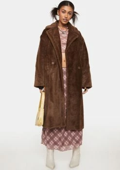 Budget ⭐ Noize Outerwear Brown Estelle Faux Fur 🧥 Coat 🤩 8 Noize Outerwear Brown Estelle Faux Fur Coat