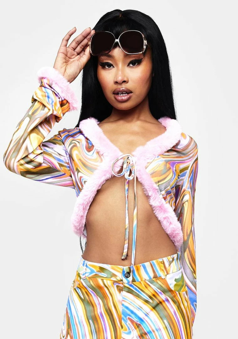 Wholesale 👍 Elsie & Fred Unfaithful Faux Fur Trim Crop Top 🔥 3 Elsie & Fred Unfaithful Faux Fur Trim Crop Top