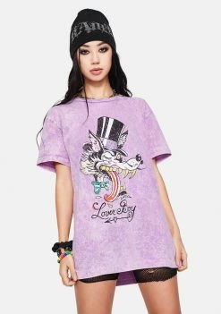 Ed Hardy Lover Boy Wolf Graphic Tee Tops