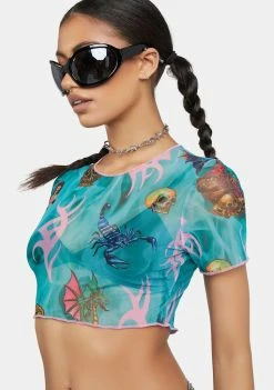 DAMAGE Mesh Crop Top Sheer Crop Top