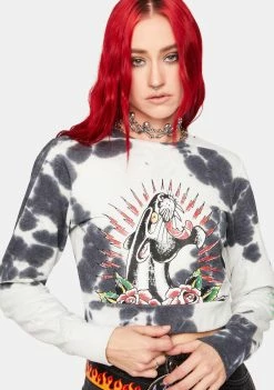 Ed Hardy Pullover Hoodie Tie Dye Cropped Sweatshirt