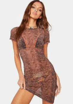 Ed Hardy Tiger Print Sheer Mini Dress