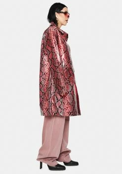 Budget ⭐ Noize Outerwear Fluo Pink Maya Snakeskin Trench 🧥 Coat 🥰 8 Noize Outerwear Fluo Pink Maya Snakeskin Trench Coat