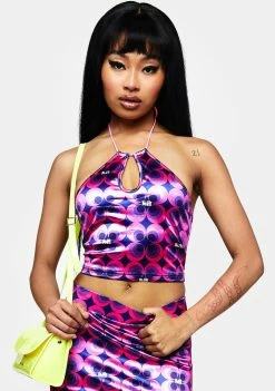 Elsie & Fred Betty Blue Keyhole Halter Crop Top