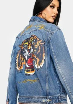 Ed Hardy NYC Tiger Denim Jacket Outerwear